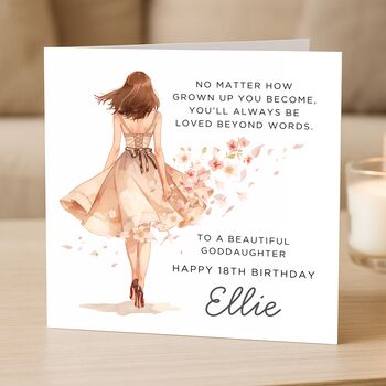 Personalised 18th Birthday Card For Goddaughter Floral Dress, 2 of 4