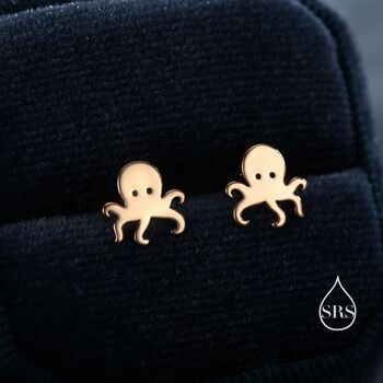 Sterling Silver Tiny Octopus Flat Back Earrings, 4 of 12