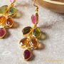 Multicoloured Tourmaline Pebble Shaped Leaf Drop Gold Earrings, thumbnail 9 of 11