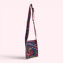 Mini Cross Body Bag | Denim Blue And Pink Block Print Floral, thumbnail 3 of 5