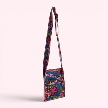 Mini Cross Body Bag | Denim Blue And Pink Block Print Floral, 3 of 5
