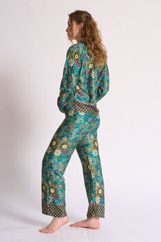 Turquoise Silk Blend Pyjama Set, 6 of 6
