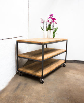 Charlie Table With Shelves And Vintage Castors, 9 of 9