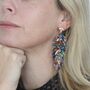 Tutti Frutti Multi Coloured Long Leaf Statement Earrings, thumbnail 1 of 6