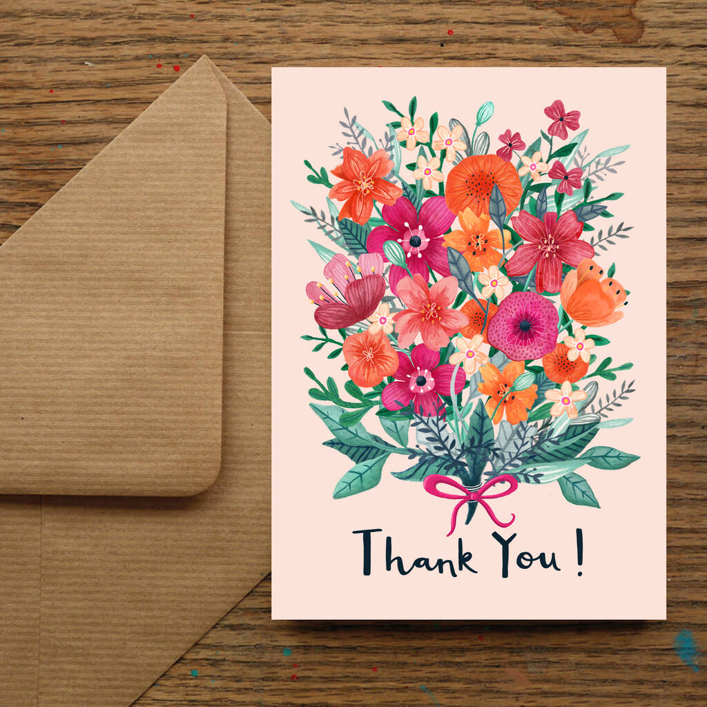 'Thank You!' Bunch Of Flowers Greetings Card By Nic Allan