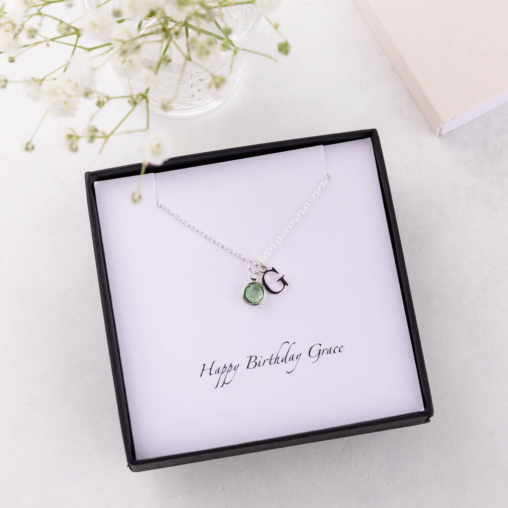 Silver Swarovski Birthstone And Initial Necklace, 1 of 11