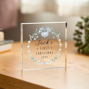 Baby’s First Christmas Acrylic Block Gift For Baby Boy, 3 of 4