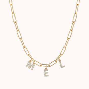 Charm Builder™ Gold Paperclip Crystal Initial Name Necklace, 2 of 5