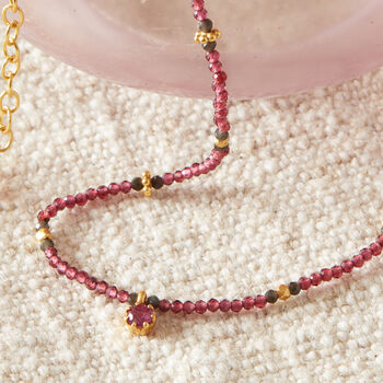 Ruby And 18 K Gold And Silver Beaded Short Necklace, 4 of 12