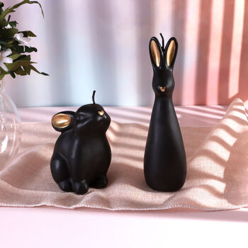 G Decor Black And Gold Velvet Sculptural Hare And Bunny Decorative Form Candle, 2 of 6