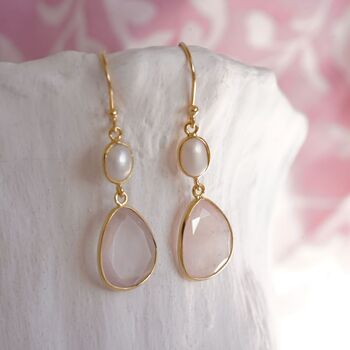 Gold Vermeil Pearl And Rose Quartz Drop Earrings, 2 of 5