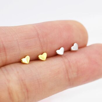 Extra Tiny Heart Stud Earrings In Sterling Silver, 3 of 10