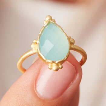 Aquamarine Pear Shaped Matt Gold Vermeil Ring, 4 of 10