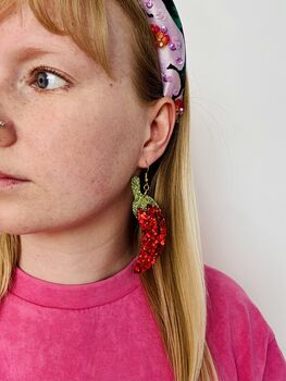 Red Chilli Pepper Glitter Earrings / Spicy Best Friend Gift / Sassy Statement Jewellery / Gift For Chefs And Vegetable Lovers, 6 of 6