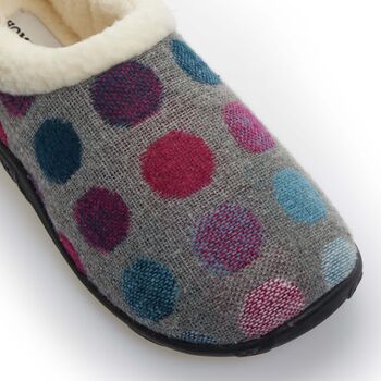 Florence Grey Pink Purple Spot Women's Slippers Indoor/Garden Shoes, 9 of 9