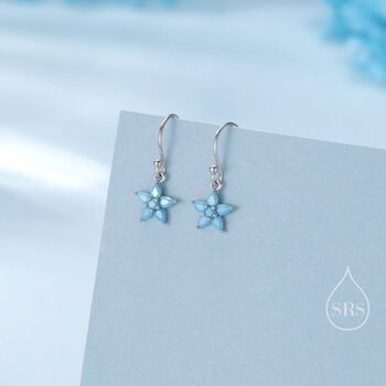 Sterling Silver Turquoise Blue Cz Flower Drop Dangle Earrings, 2 of 11