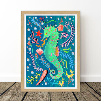 Seahorse Colourful Ocean Nursery Print, 7 of 9