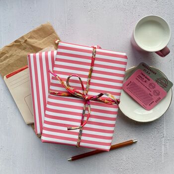 Pink Wide Stripe Paper Fibre Wrapping Paper Sheet, 7 of 12