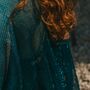 Deep Teal Viscose Metallic Tassel Kimono Beach Cover Up, thumbnail 2 of 3