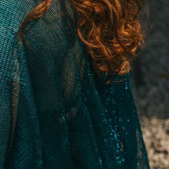 Deep Teal Viscose Metallic Tassel Kimono Beach Cover Up, 2 of 3