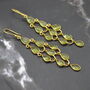 Long Peridot Earrings: Gold Plated Silver, Dangle Drop, thumbnail 1 of 6