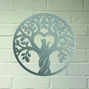 Cat Silhouette Heart In Oak Tree Steel Garden Sculpture, 3 of 3