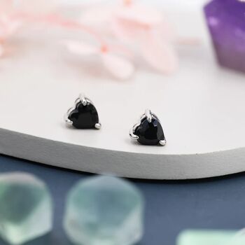 Genuine Black Onyx Crystal Heart Stud Earrings, 6 of 8