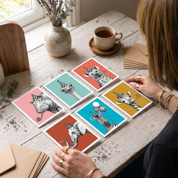 Pack Of Six Safari Animal Birthday Cards, 2 of 11