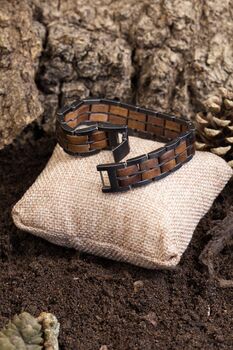 Kyoto Engraved Stainless Steel And Walnut Wood Bracelet, 2 of 7