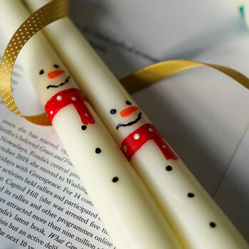 Hand Painted Snowman Taper Candles, 2 of 5