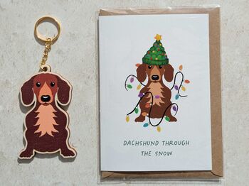 Dachshund Dog Wooden Keyring With Optional Christmas Card, 6 of 8