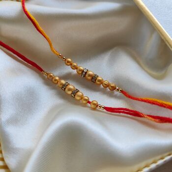 Golden Yellow Threaded Beaded Rakhi For Brother, 3 of 6