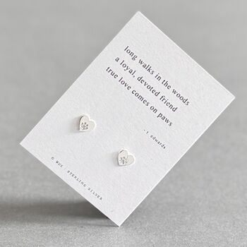 Sterling Silver Heart Paw Stud Earrings With Original Haiku Poem, 7 of 8