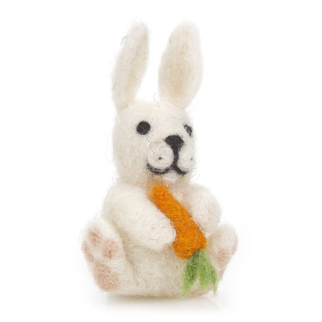Handmade Felt Bunny With Carrot Hanging Decoration, 1 of 4