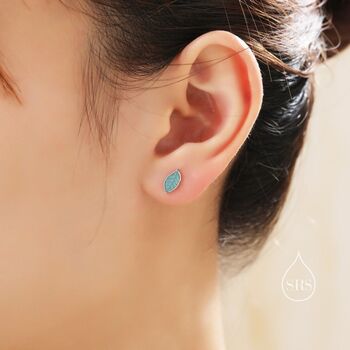 Enamel Beech Leaf Stud Earrings In Sterling Silver, 2 of 12