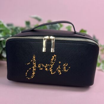 Personalised Leopard Print Open Flat Washbag, 2 of 9