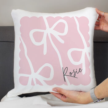 Personalised Pink Bow Cushion For Girls’ Bedroom, 2 of 4