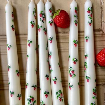 Hand Painted Pair Of Strawberry Taper Candles, 2 of 5