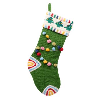 Christmas Pom Pom Stocking – Festive Knitted Stocking With Pom Pom Garland, 2 of 5
