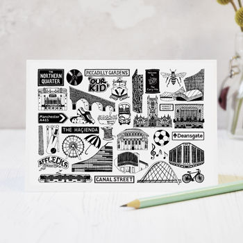 Manchester Black And White Illustrated Greeting Card, 3 of 6