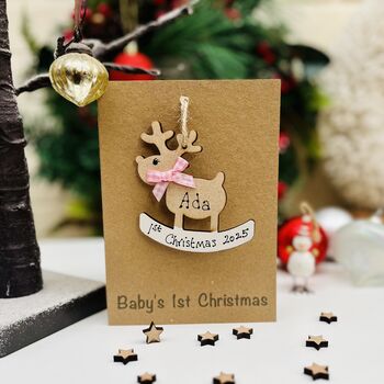 Personalised 1st Christmas Card 2025 Reindeer Decoration, 7 of 7
