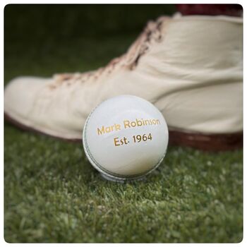 Personalised Vintage White Leather Cricket Ball, 2 of 12