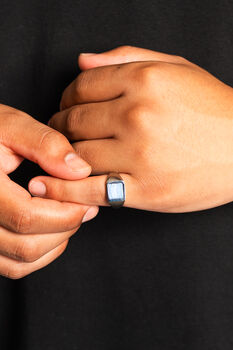 Gold Men's Blue Lace Agate Gemstone Square Signet Ring, 10 of 12