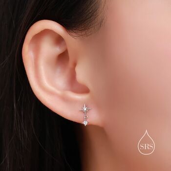 Sterling Silver Starburst And Dangle Cz Stud Earrings, 6 of 11