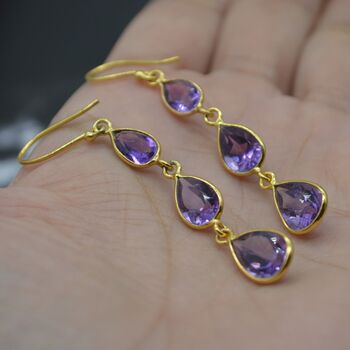 Amethyst Gold Plated Silver Drop Earrings, 8 of 8