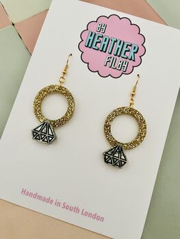 Sparkle And Pop Engagement Ring Glitter Resin Earrings, 2 of 4