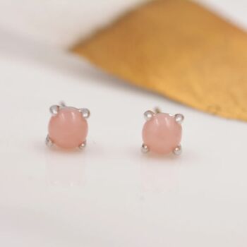 Sterling Silver Pink Opal Tiny Stud Earrings, 3 of 12