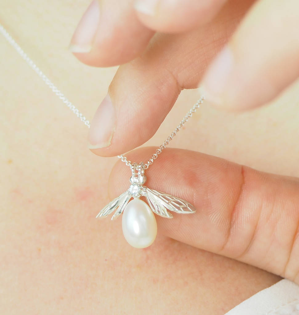 Sterling Silver Pearl Bee Pendant, 1 of 5