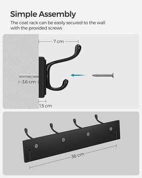 Wall Mounted Coat Rack With Four Metal Hooks, 12 of 12