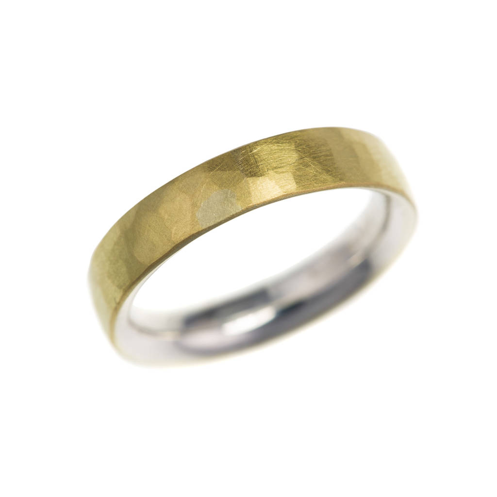 6mm Wide Silver Ring With Hammered 18ct Gold Skin By Natalie Jane ...